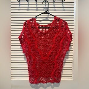 Red Crochet Knit Top